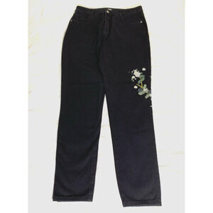 Missguided Women's Black Jeans Size 8 Floral Embroidery Cotton